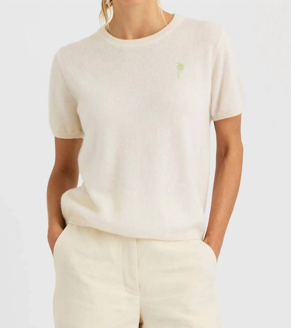 NEW ONE GREY DAY jojo cashmere embroidered tee in ivory